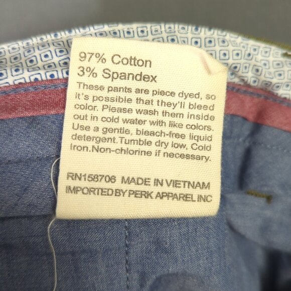 Perk Pants Men's 35x30 Green Feel Good Chino Slim Stretch Casual 5 Pocket - Picture 9 of 10